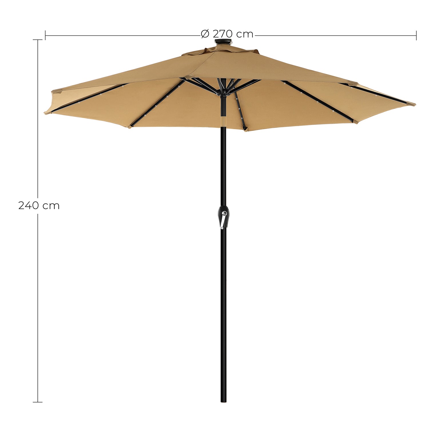 Parasoll med LED solcellsbelysning 2,7 m taupe