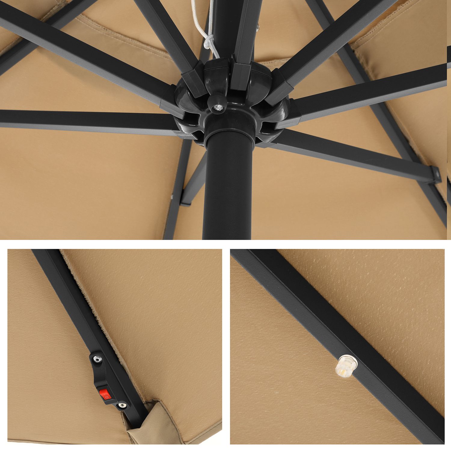 Parasoll med LED solcellsbelysning 2,7 m taupe