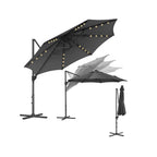 Parasol Ø300 cm-upf 50+-med 28 LED-lampor-gråt