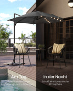 Parasol Ø300 cm-upf 50+-med 28 LED-lampor-gråt