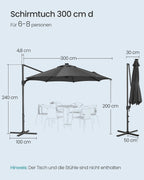 Parasol Ø300 cm-upf 50+-med 28 LED-lampor-gråt