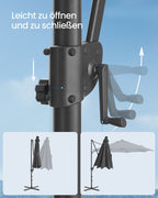 Parasol Ø300 cm-upf 50+-med 28 LED-lampor-gråt