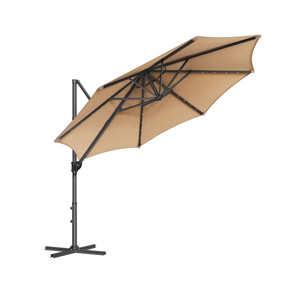 Parasol Ø300 cm-upf 50+-med 28 LED-lampor-gråt