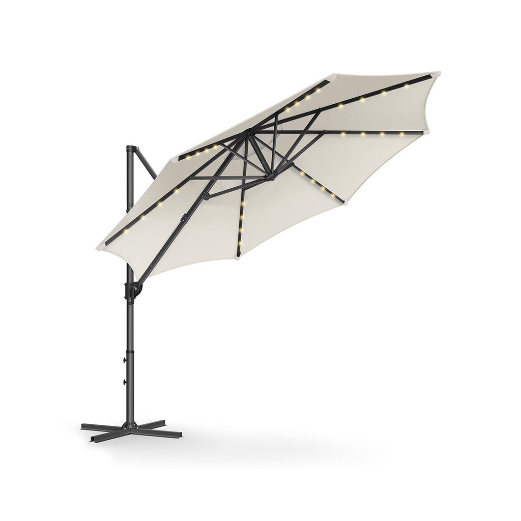 Parasol Ø300 cm-upf 50+-med 28 LED-lampor-gråt