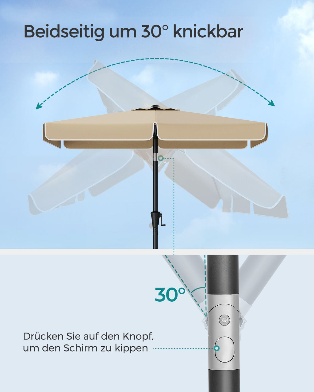 Balkong Parasol - Rectangular - 200 x 150 cm - Taupe