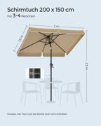 Balkong Parasol - Rectangular - 200 x 150 cm - Taupe