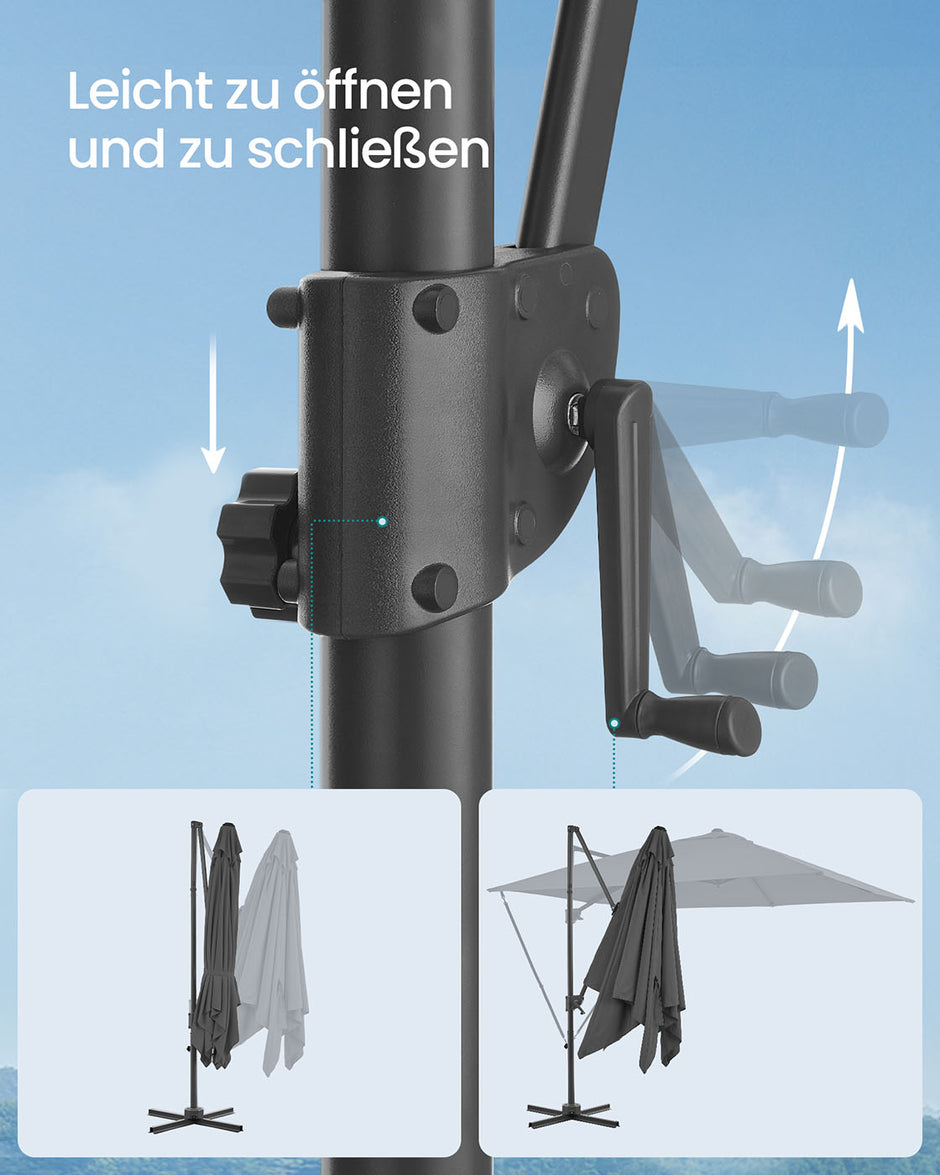 Parasol 270x270 cm - UPF 50+ - Med vev och korsfot - grå