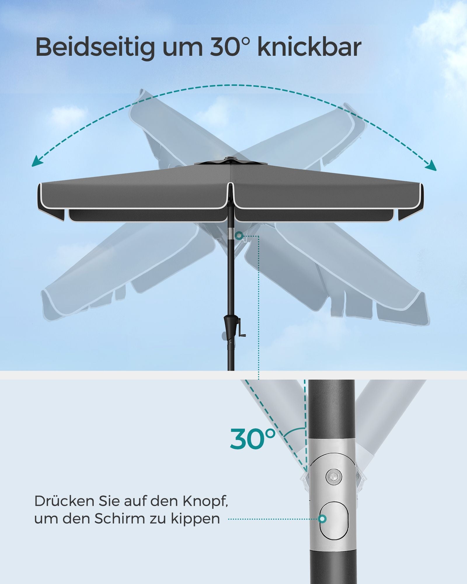 Balkonparasol - 300 x 200 cm - Rechthoekig - Kantelbaar - Grijs