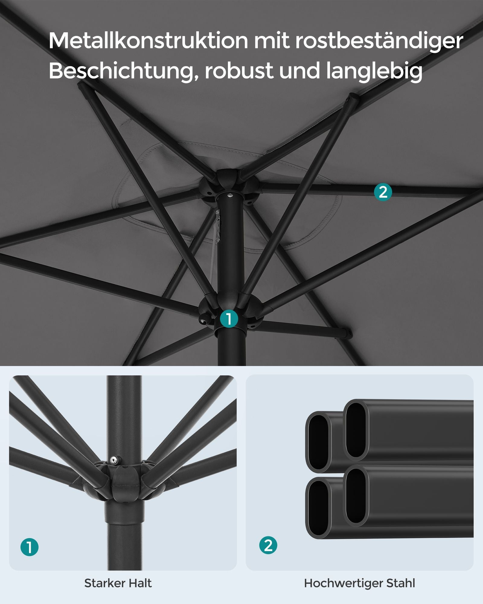 Balkonparasol - 300 x 200 cm - Rechthoekig - Kantelbaar - Grijs