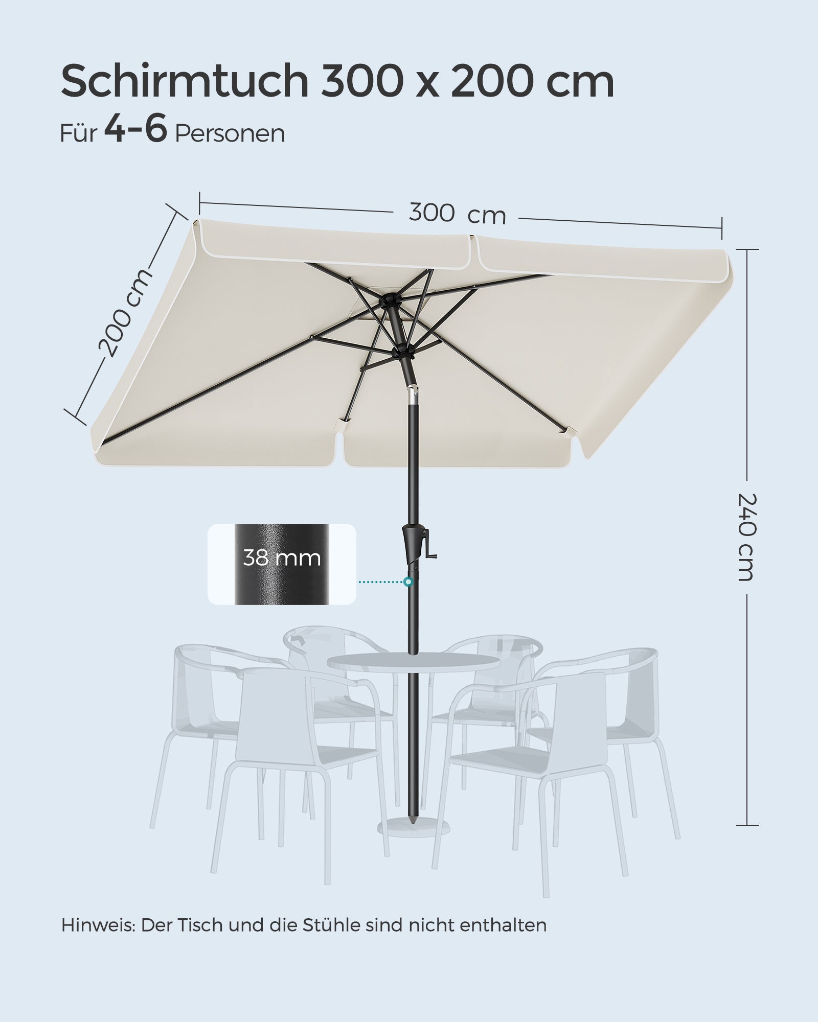 Balkonparasol - 300 x 200 cm - Rechthoekig - Kantelbaar - Beige