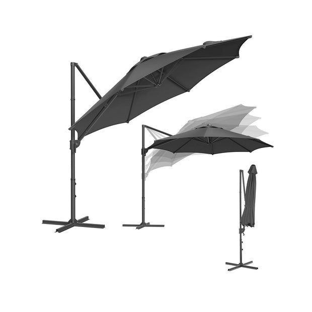 Parasol Ø300 cm - UPF 50+ - Med vev och korsfot - grå