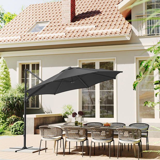 Parasol Ø300 cm - UPF 50+ - Med vev och korsfot - grå