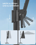 Parasol Ø300 cm - UPF 50+ - Med vev och korsfot - grå
