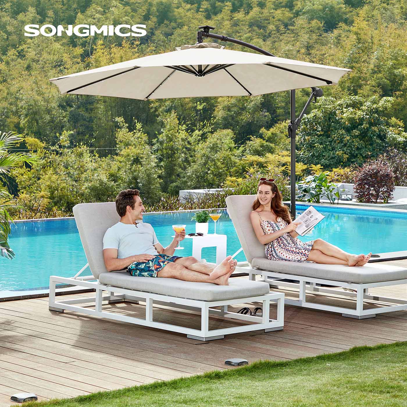 Parasol på solenergi med LED-belysningsmodern design