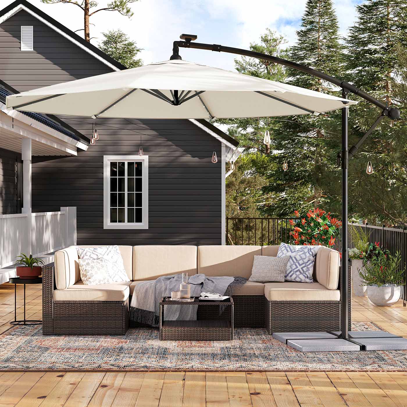 Parasol på solenergi med LED-belysningsmodern design