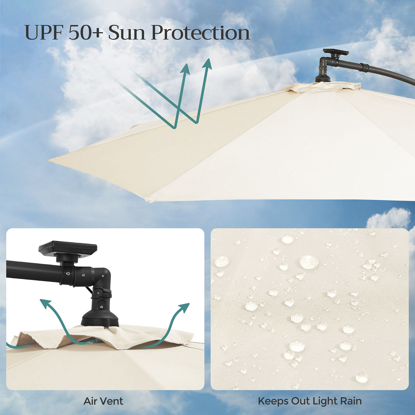 Parasol på solenergi med LED-belysningsmodern design