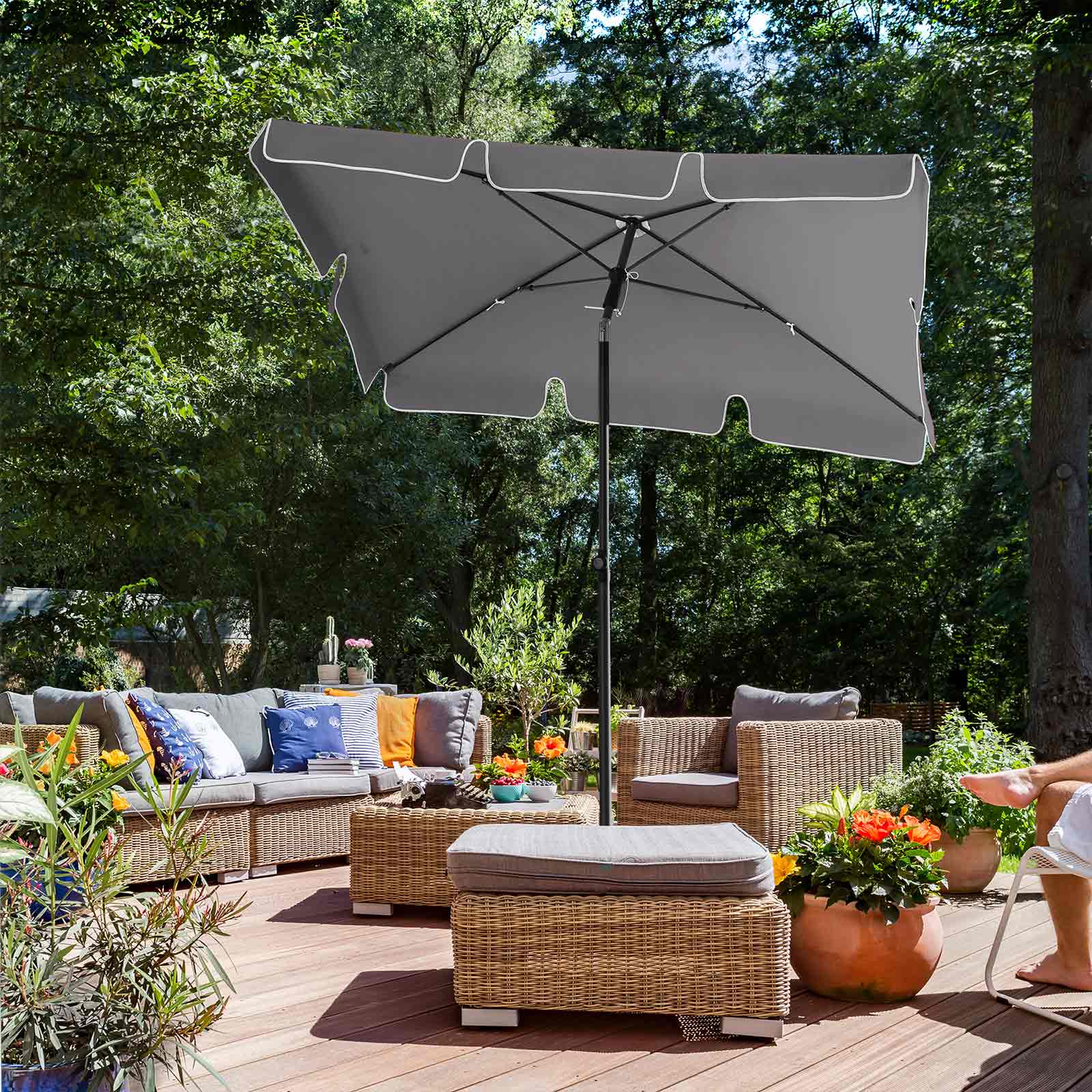 Parasol - Rectangular Garden Parasol - Foldbar - 200 x 125 cm - Grå