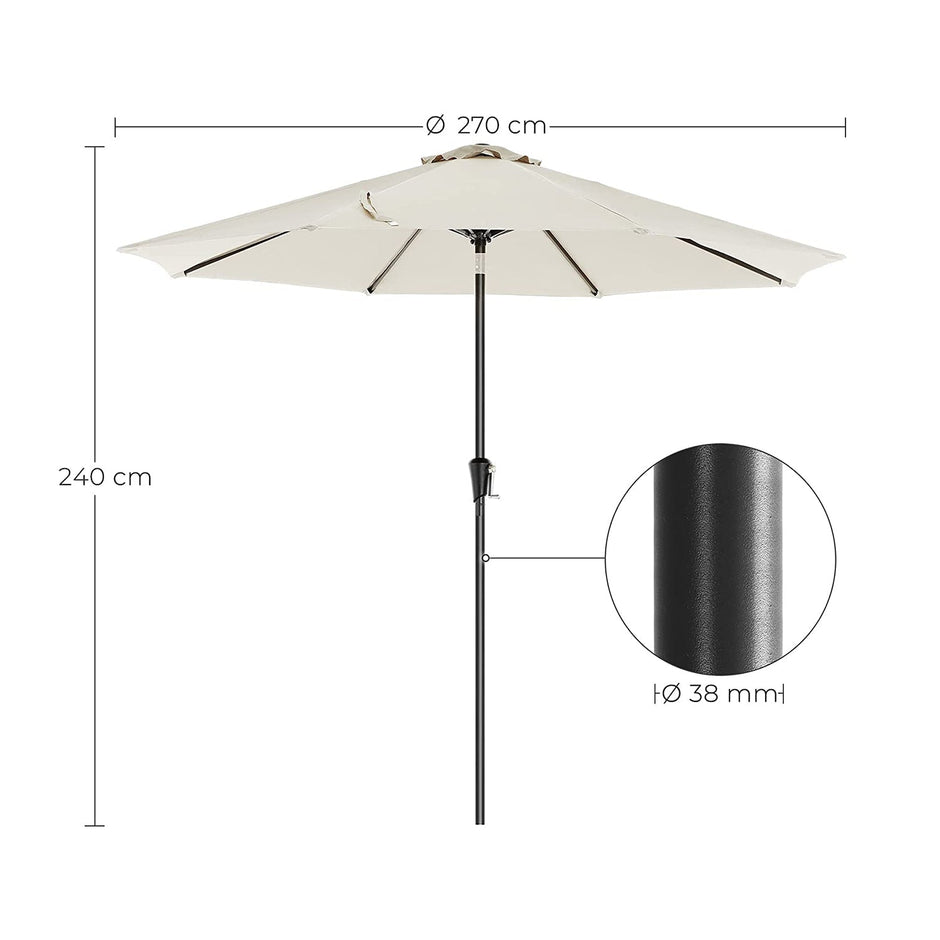 Trädgårdsparasoll – Tiltbar med vev – Ø 270 cm – Beige