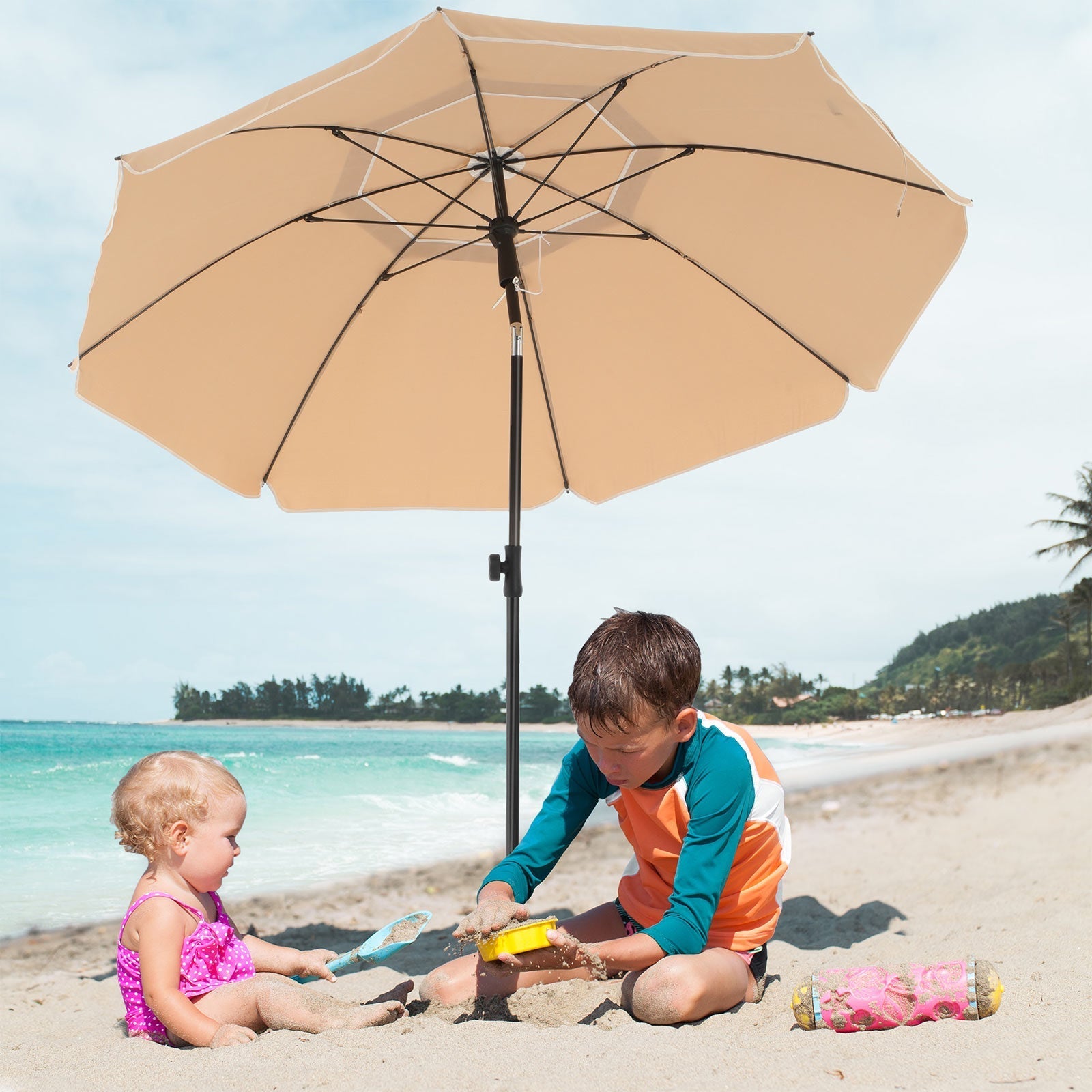 Parasol - Ø 200 cm - Octagonal - Tiltable with Crank - Taupe