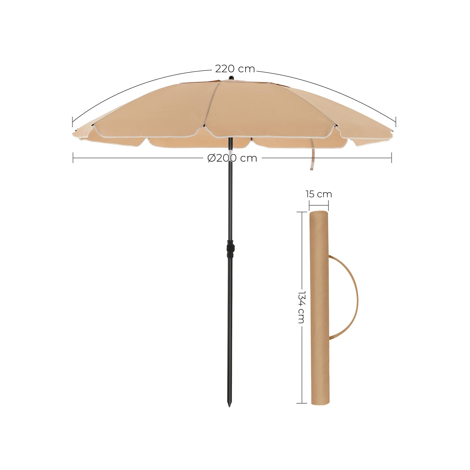 Parasol - Ø 200 cm - Octagonal - Tiltable with Crank - Taupe