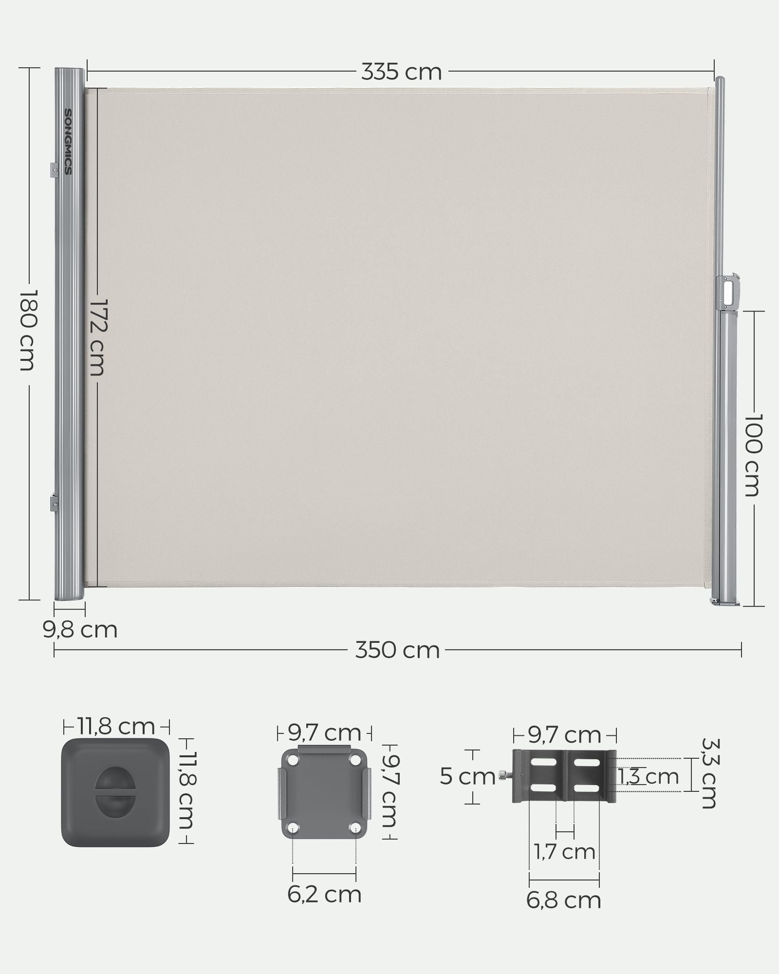 Zijluifel - 180 x 350 cm - Uitschuifbaar - Privacyscherm - Beige