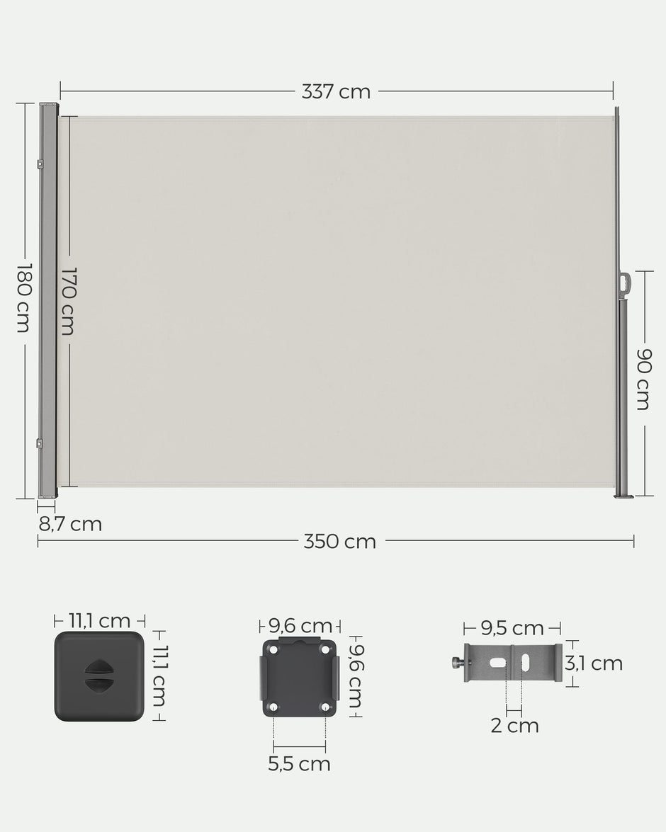 Zijluifel - 180 x 350 cm - Uitschuifbaar - Privacyscherm - Taupe