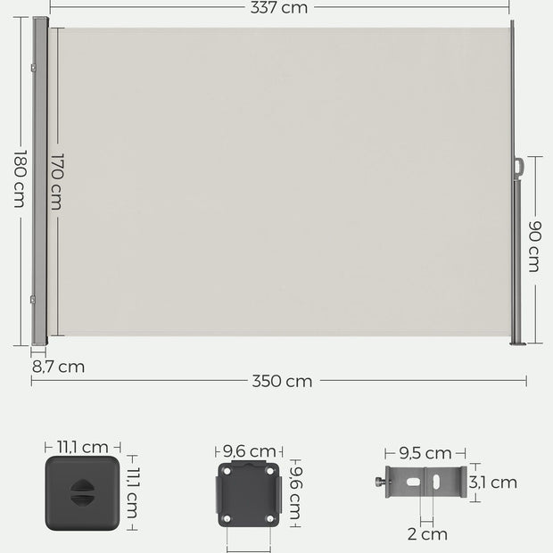 Zijluifel - 180 x 350 cm - Uitschuifbaar - Privacyscherm - Taupe