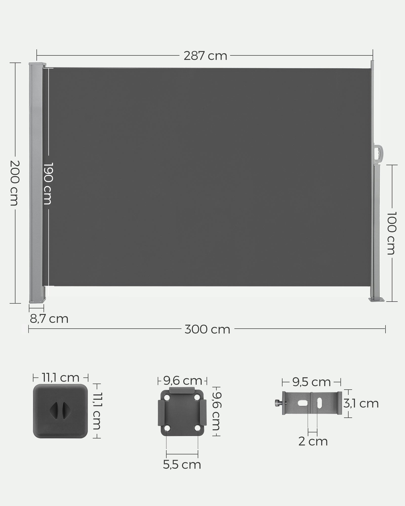 Sidans tak - 200 × 300 cm - Anthracite