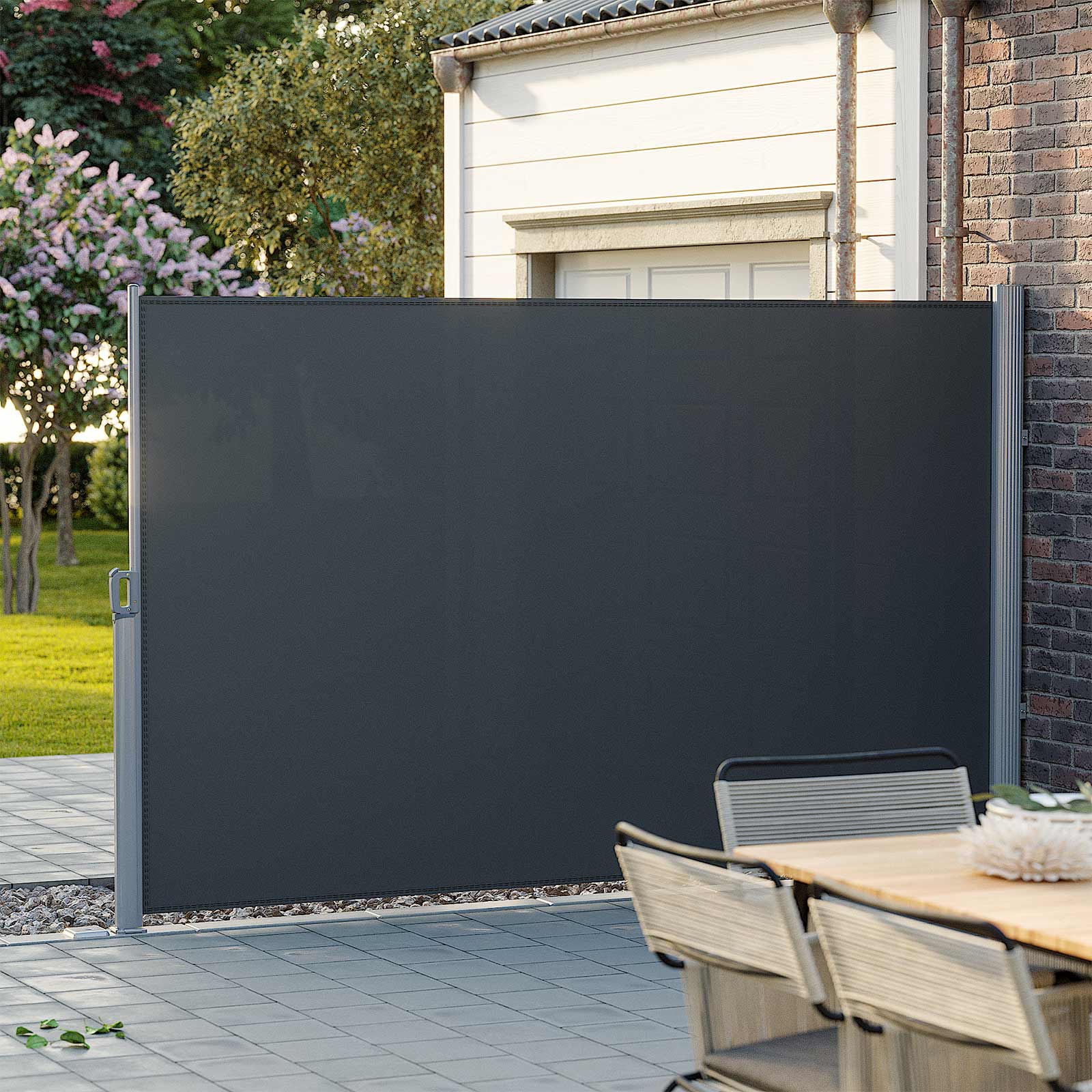 Sidans tak - utdragbar markis - Visa skydd - 200 x 400 cm - svart