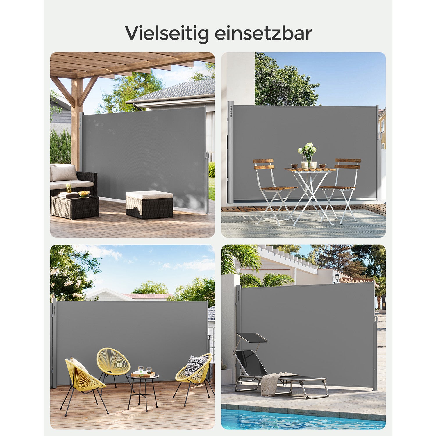Zijluifel - 200 x 400 cm - Uitschuifbaar - Privacyscherm - Grijs