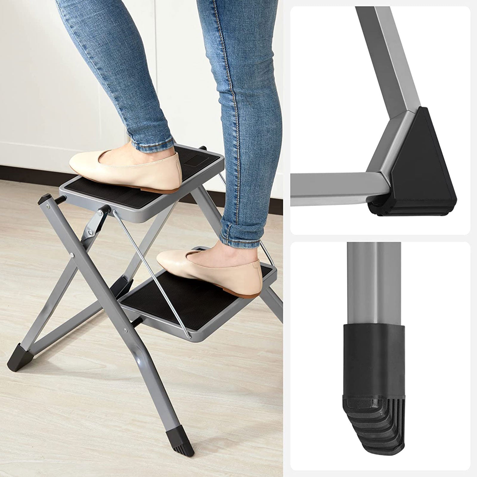 Stairladder - Metal Frame - 2 steg - Anti -Slip - Gray