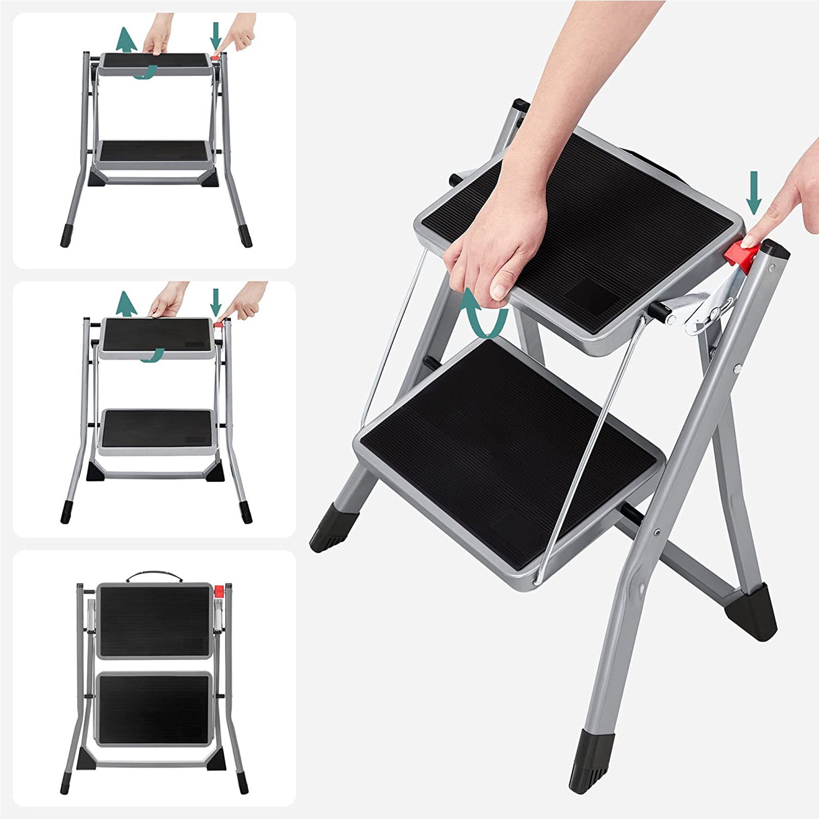 Stairladder - Metal Frame - 2 steg - Anti -Slip - Gray