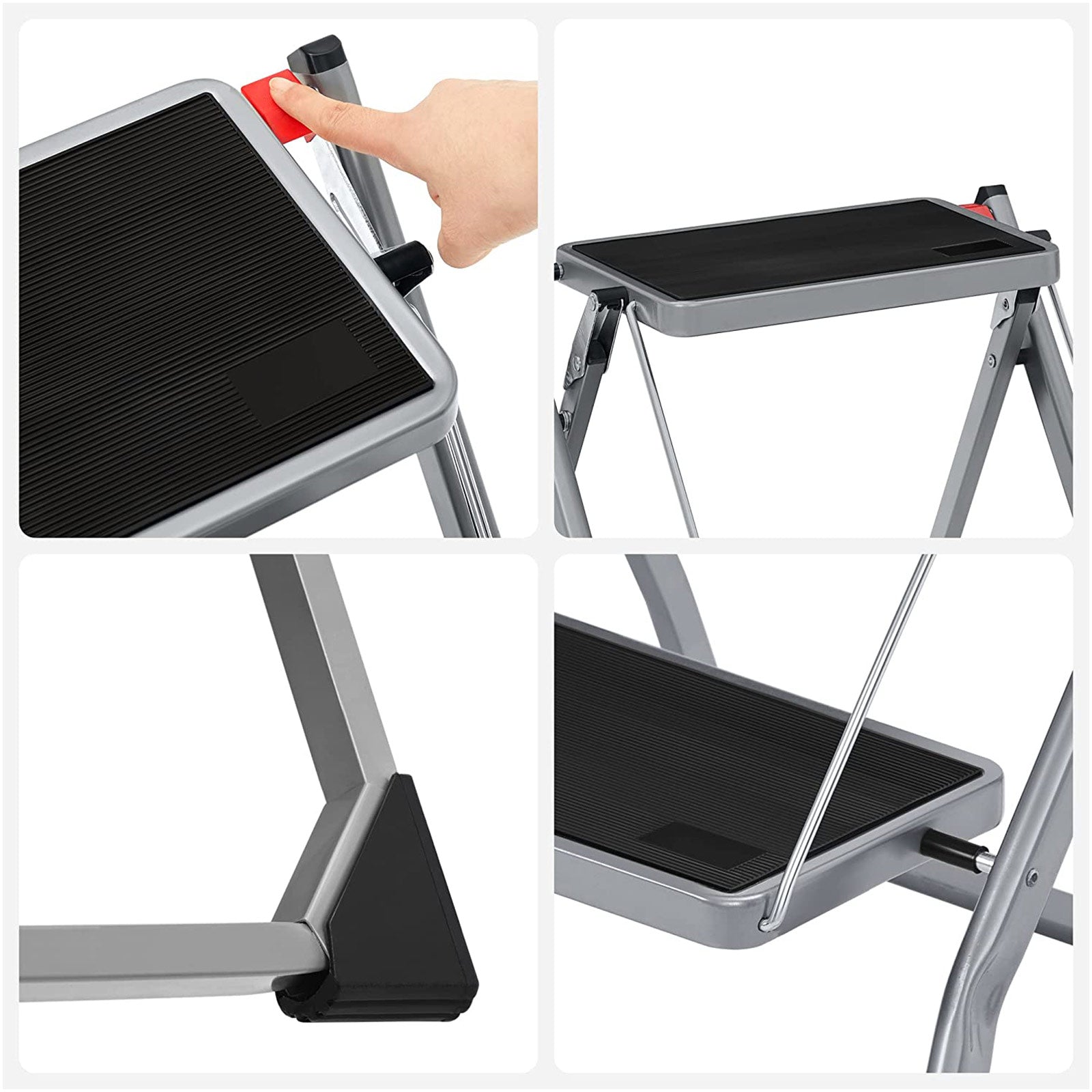 Stairladder - Metal Frame - 2 steg - Anti -Slip - Gray
