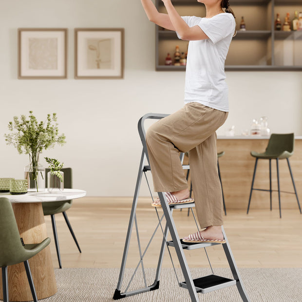 Trappstege – 4 steg – lastkapacitet 150 kg – duvgrå