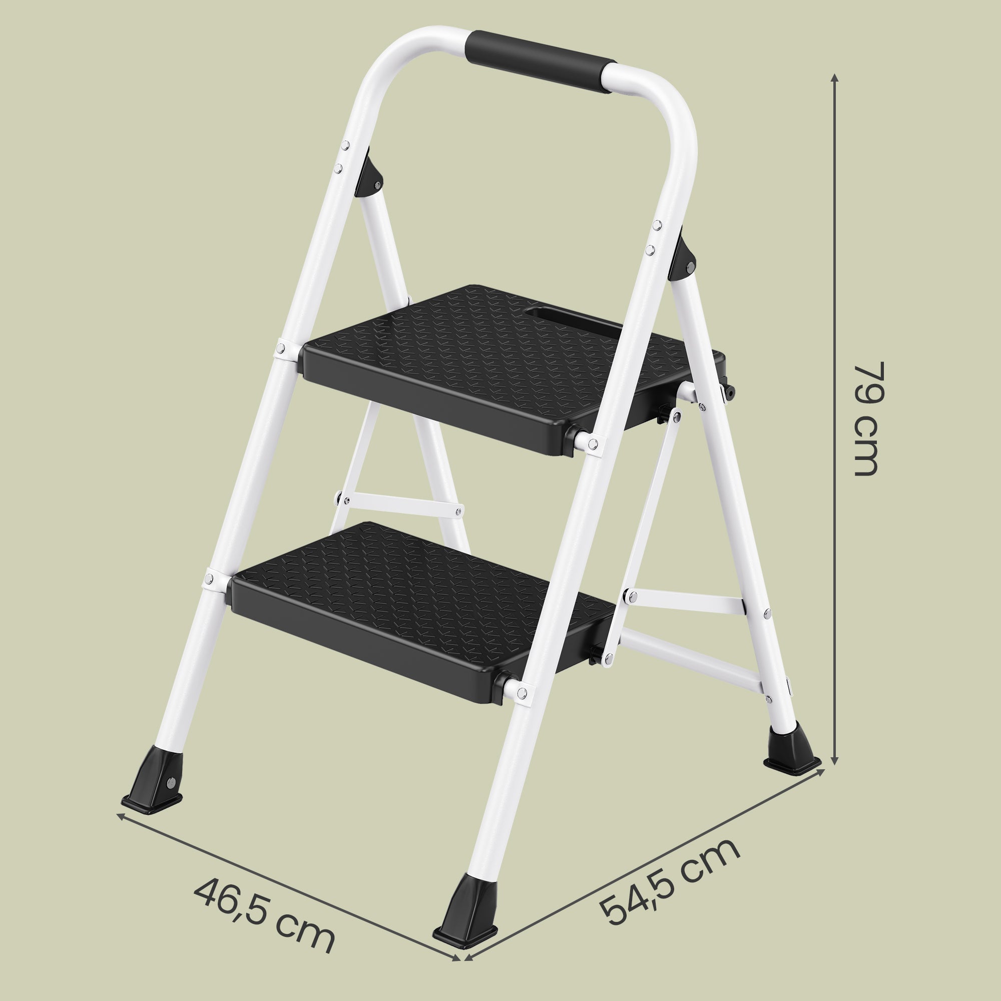 Opvouwbare Trapladder - 2 Treden - Staal - Draagvermogen tot 150 kg - Wit
