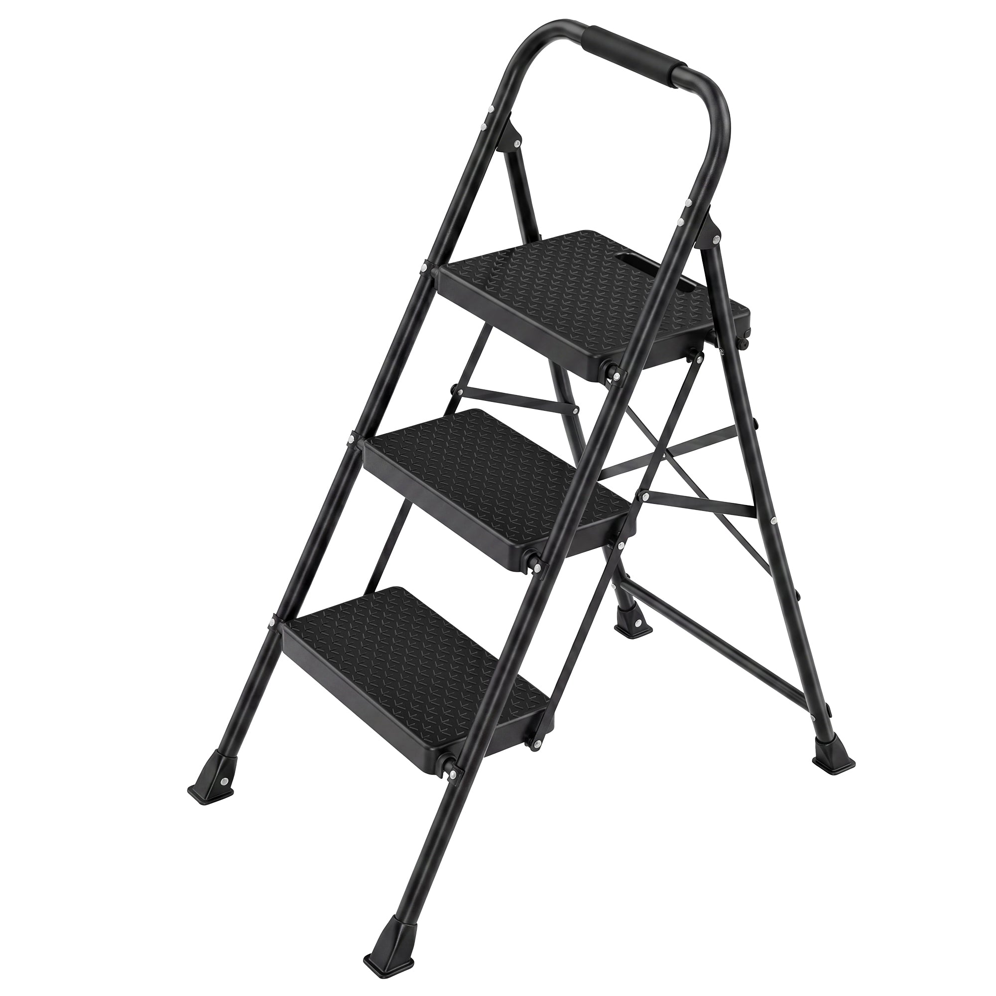 Opvouwbare Trapladder - 3 Treden - Staal - Draagvermogen tot 150 kg - Zwart