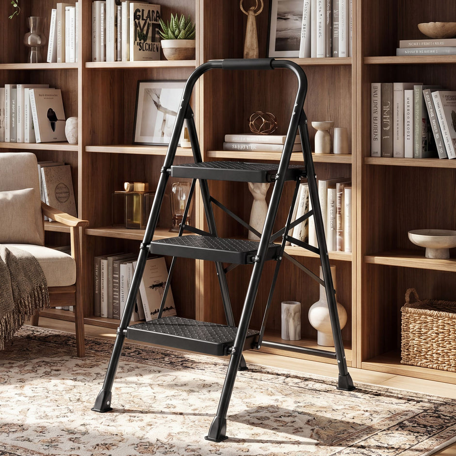 Opvouwbare Trapladder - 3 Treden - Staal - Draagvermogen tot 150 kg - Zwart