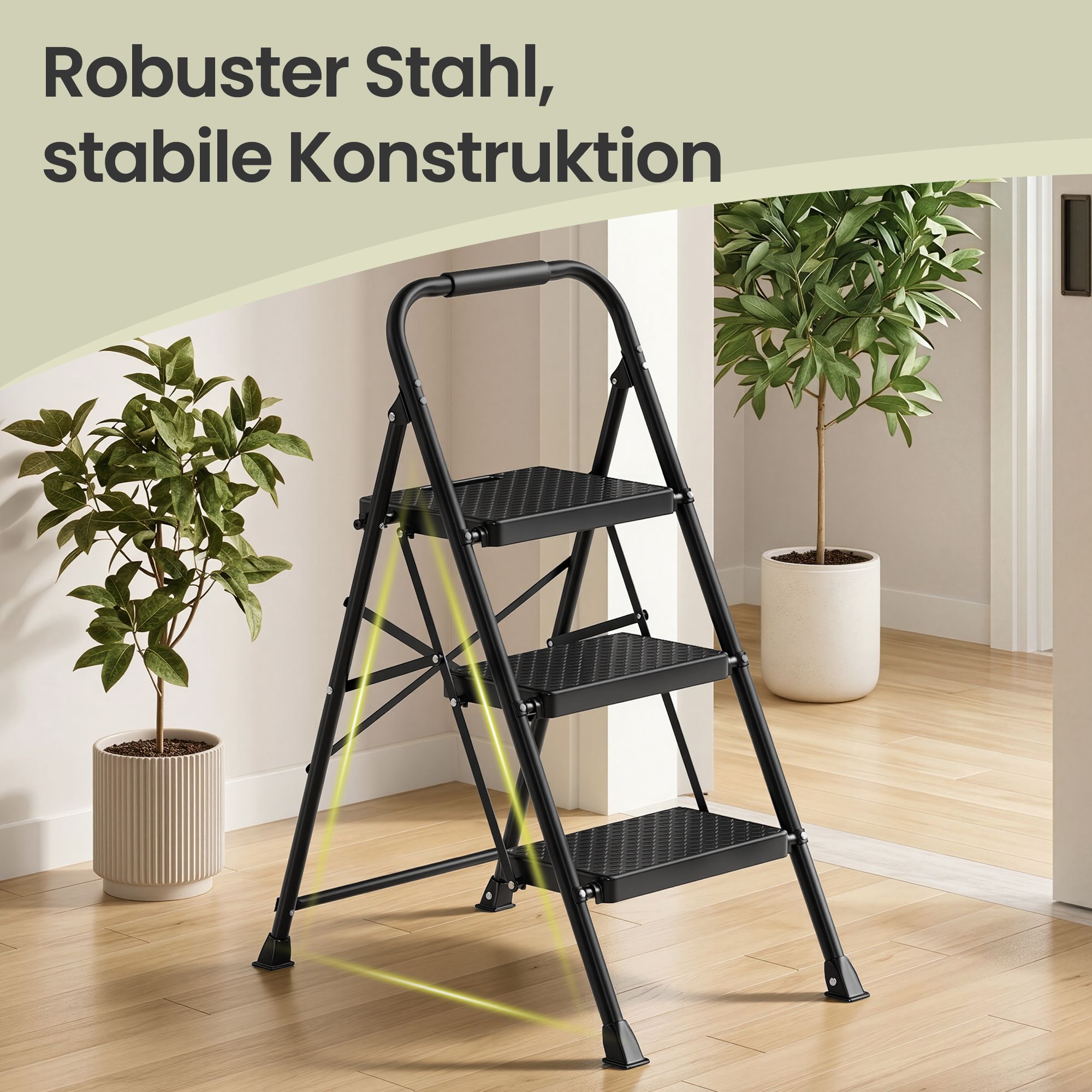 Opvouwbare Trapladder - 3 Treden - Staal - Draagvermogen tot 150 kg - Zwart