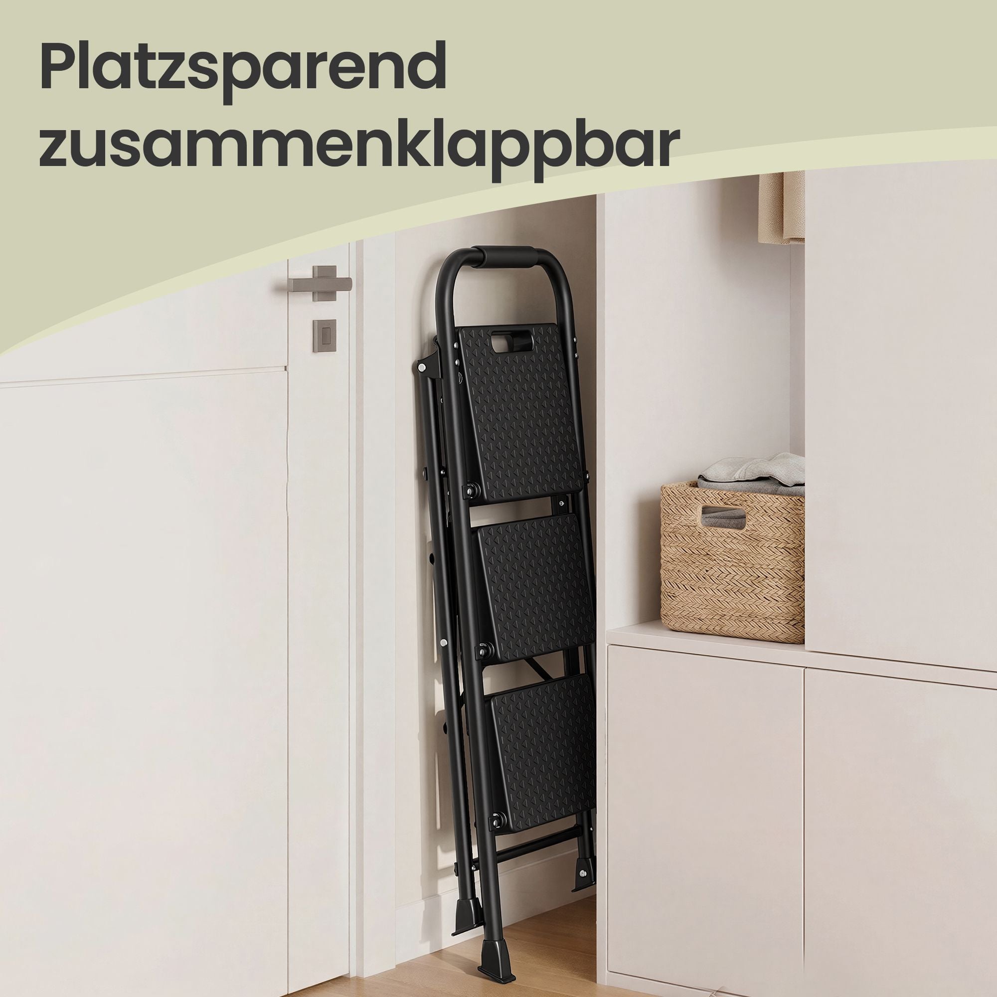 Opvouwbare Trapladder - 3 Treden - Staal - Draagvermogen tot 150 kg - Zwart