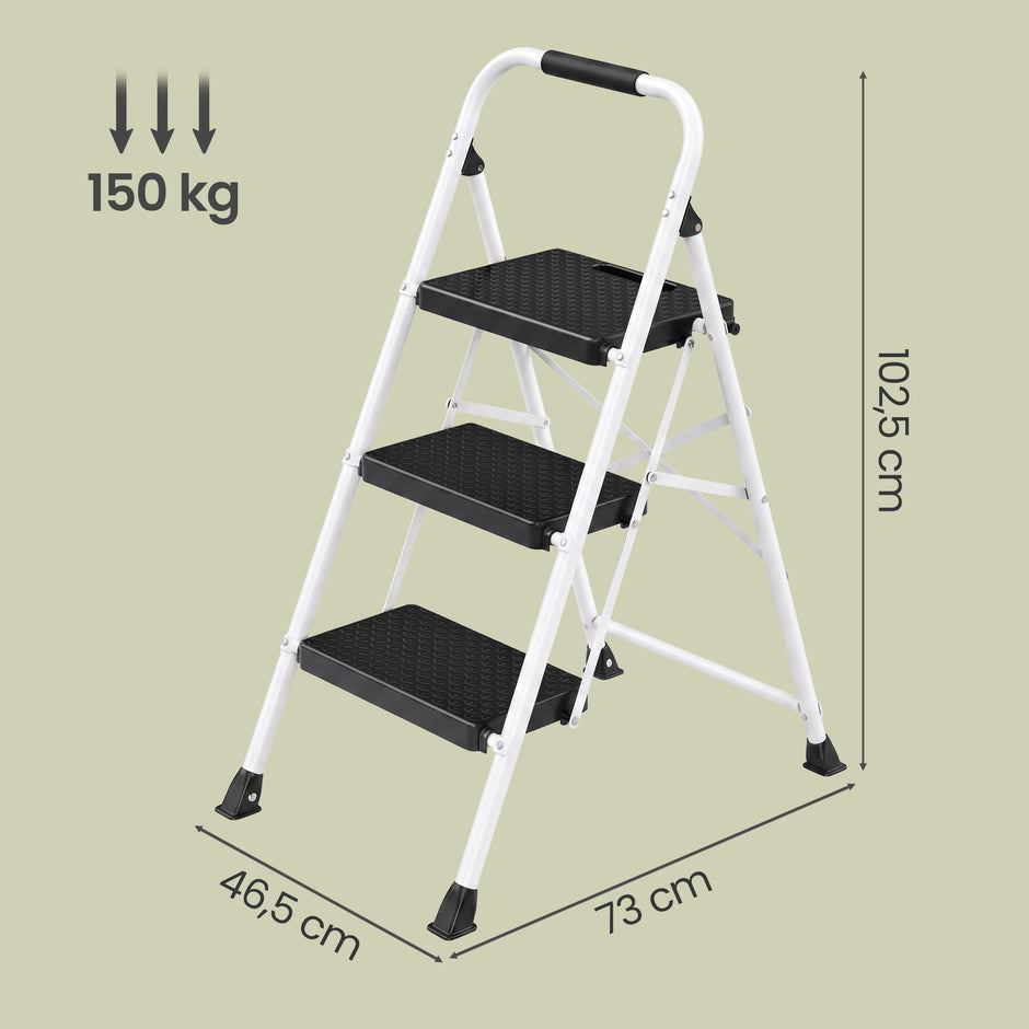 Opvouwbare Trapladder - 3 Treden - Staal - Draagvermogen tot 150 kg - Wit