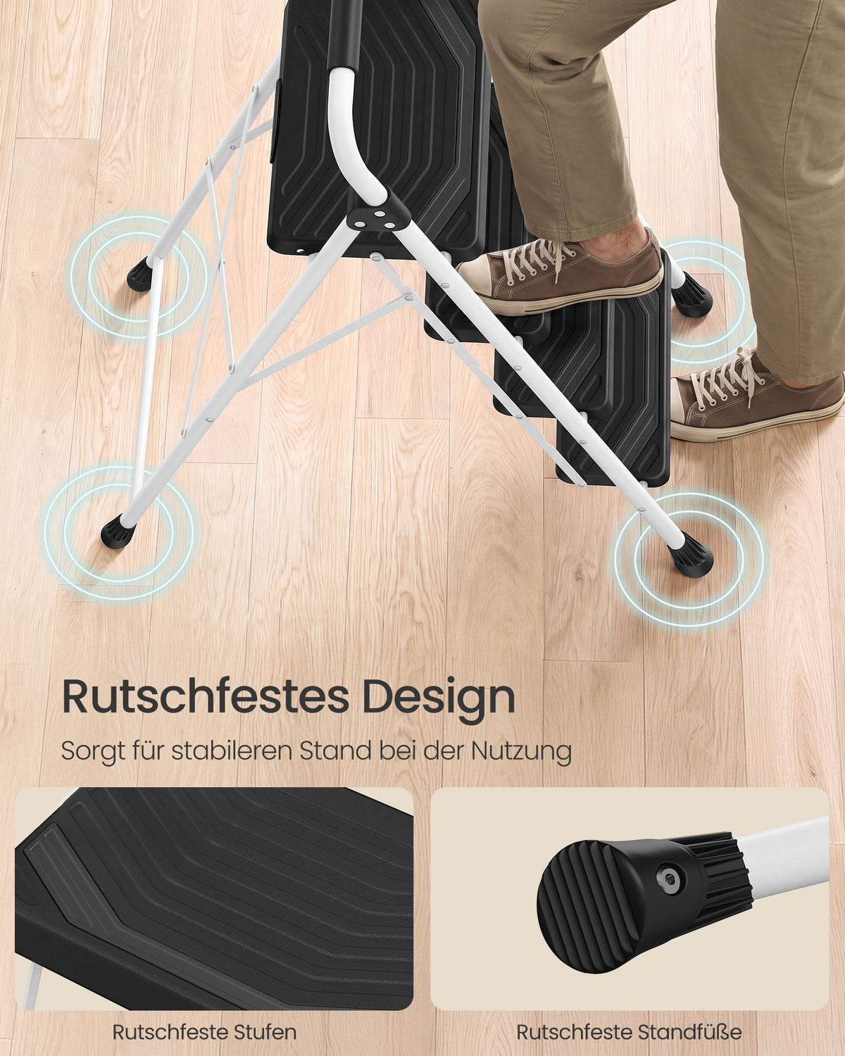Opstapje – 4 Treden – Inklapbaar – Met Handgreep – Staal – Tot 150 kg – Wit