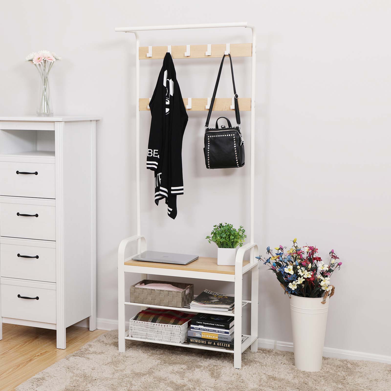 Pälsställ - skosställ med bänk - Industrial - White/Naturel