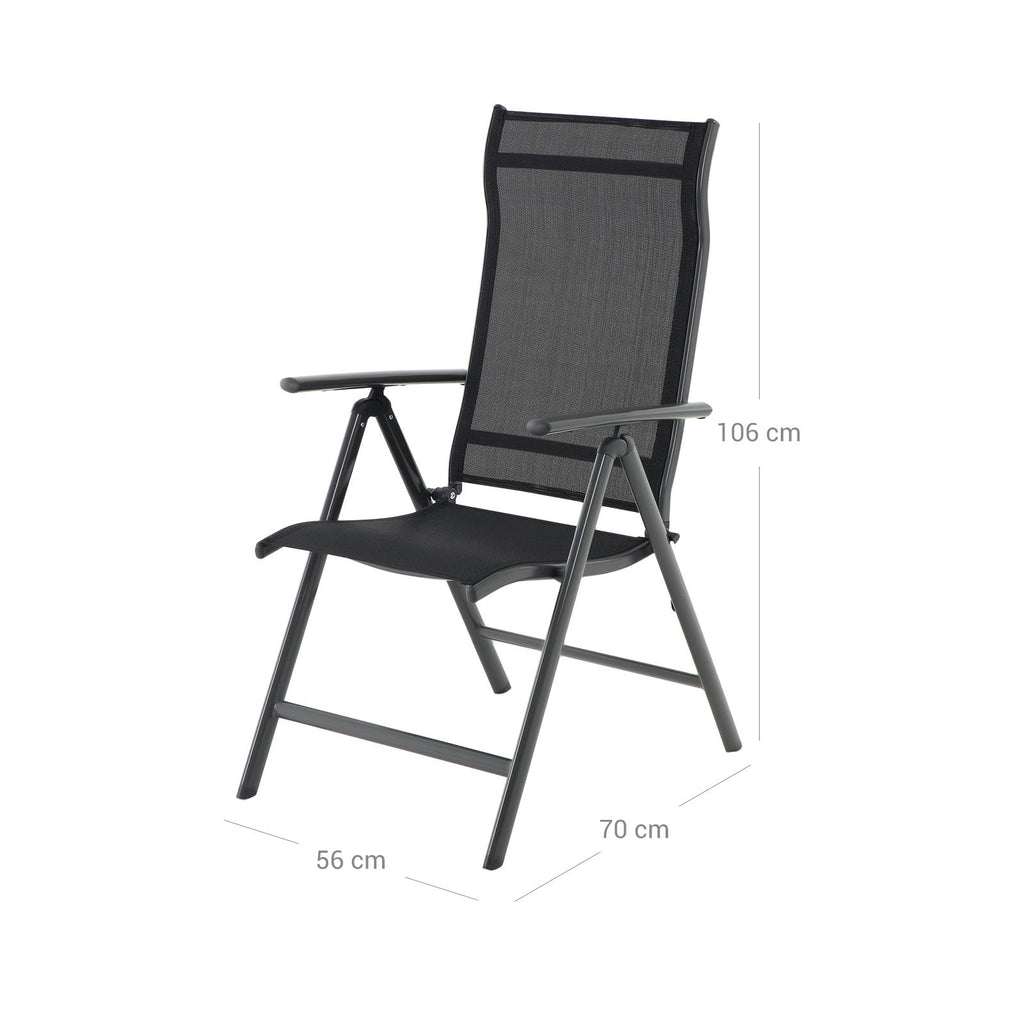 Trädgårdsstolar - Uppsättning av fyra trädgårdsstolar - Foldbar - Aluminium Frame - Svart