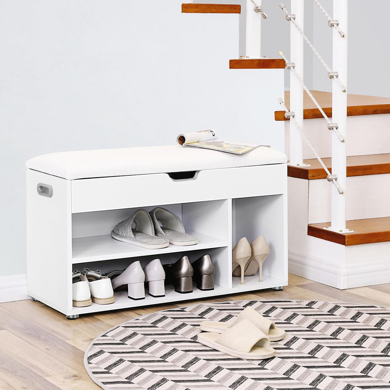 Shoe Bank - med sittdynor - 3 fack - vitt