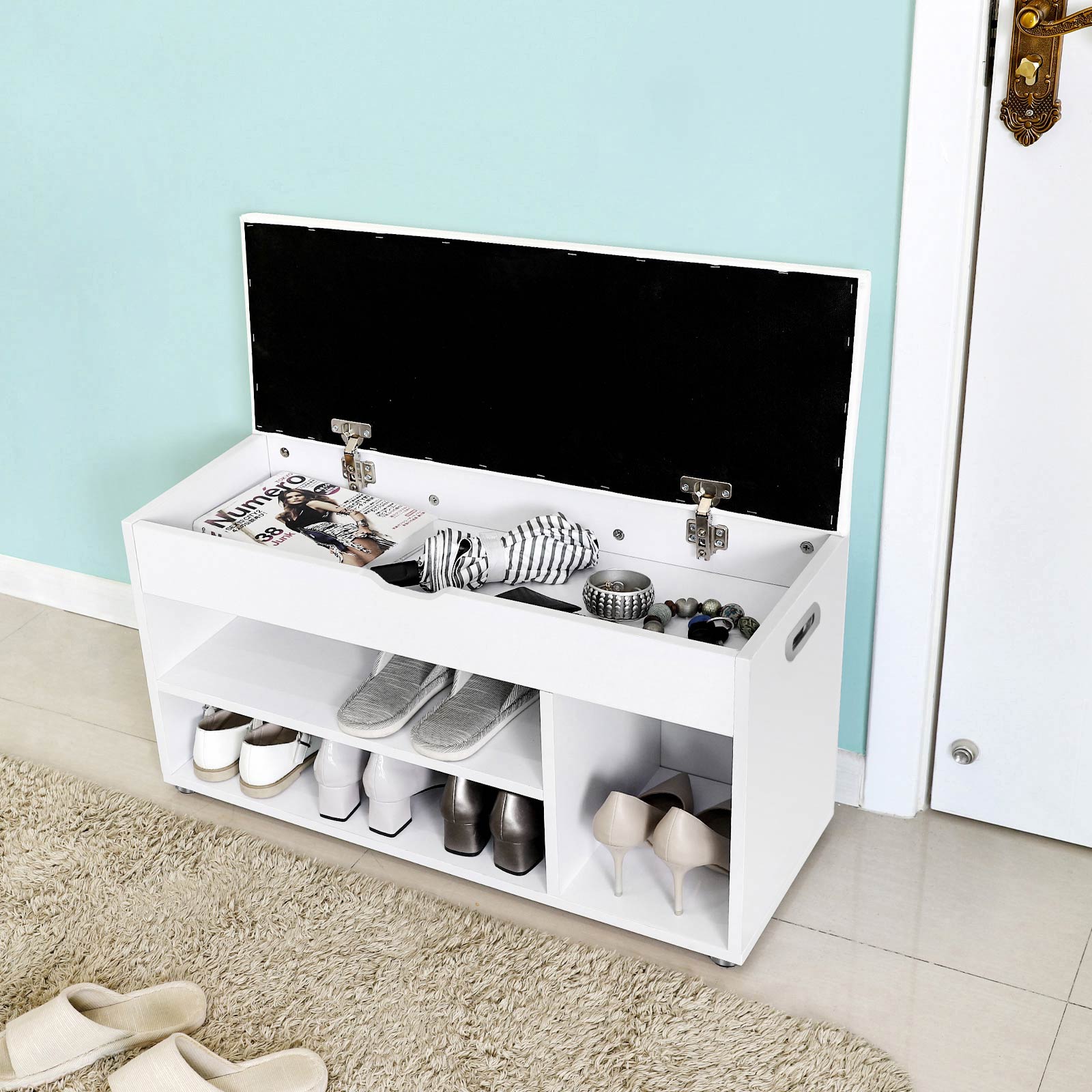 Shoe Bank - med sittdynor - 3 fack - vitt