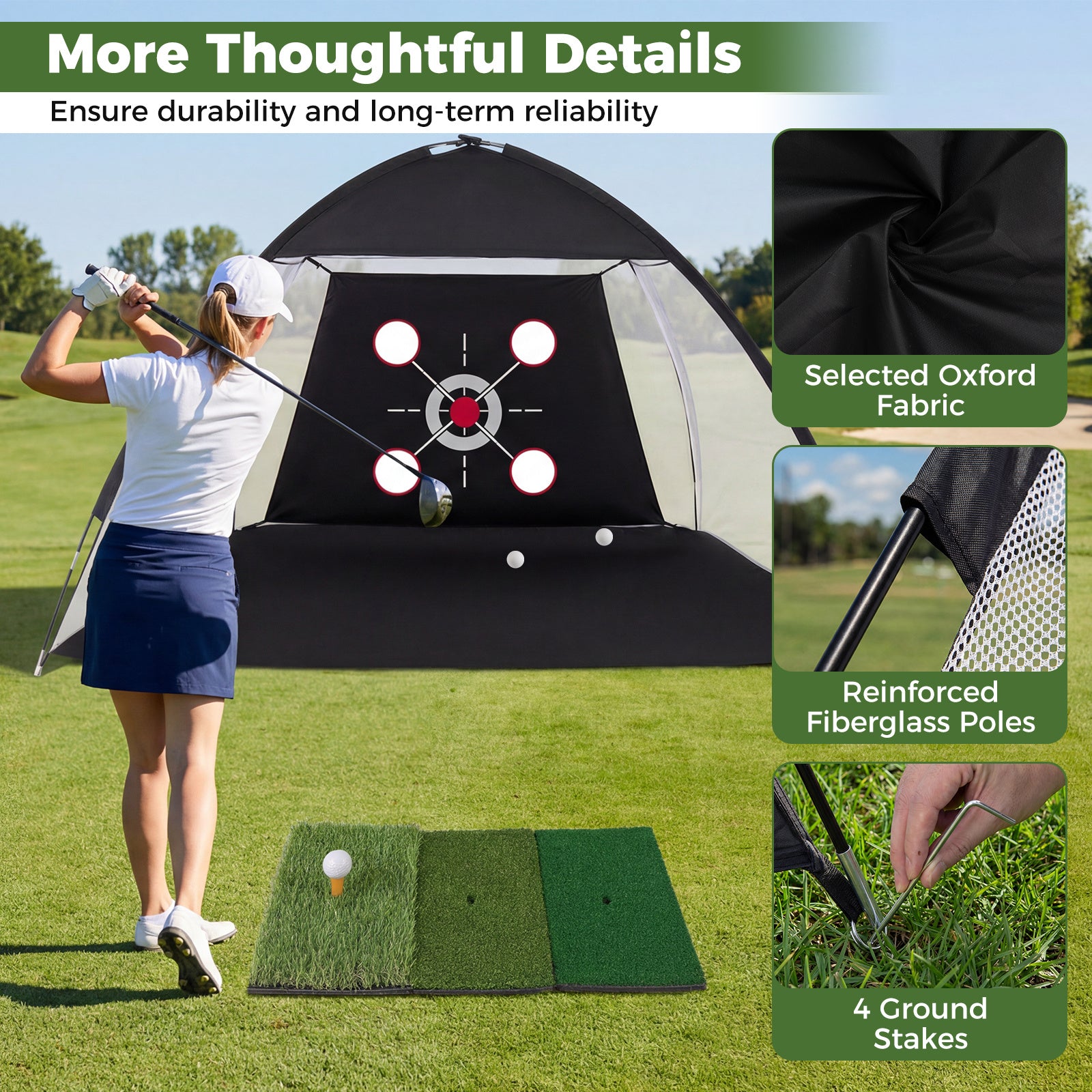 Golfträningsnät – med slagmatta Golfnätset måltavla bollar tee och markankare – 5 314 x 179 x 199 cm – Svart