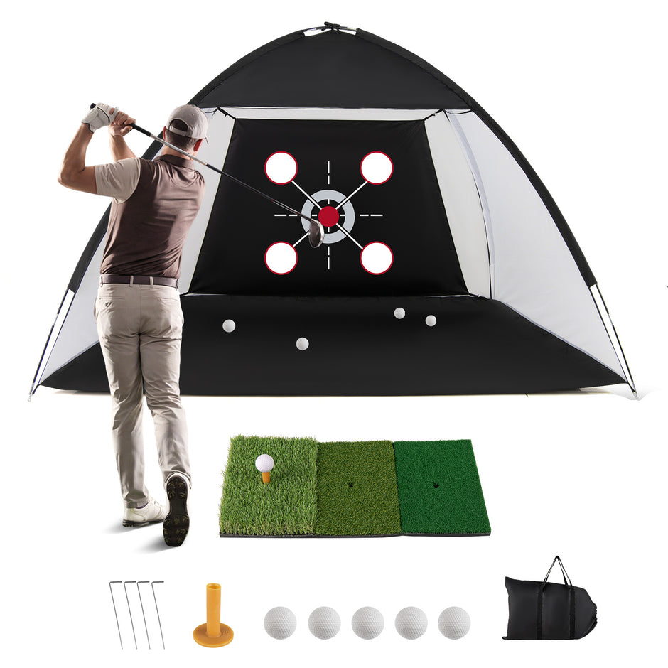 Golfträningsnät – med slagmatta Golfnätset måltavla bollar tee och markankare – 5 314 x 179 x 199 cm – Svart