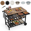 Grillvagn – Utomhus Grillbord på hjul mobil Pizzabord med koreansk kolgrill fällbart sidobord – Svart