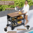 Grillvagn – Utomhus Grillbord på hjul mobil Pizzabord med koreansk kolgrill fällbart sidobord – Svart