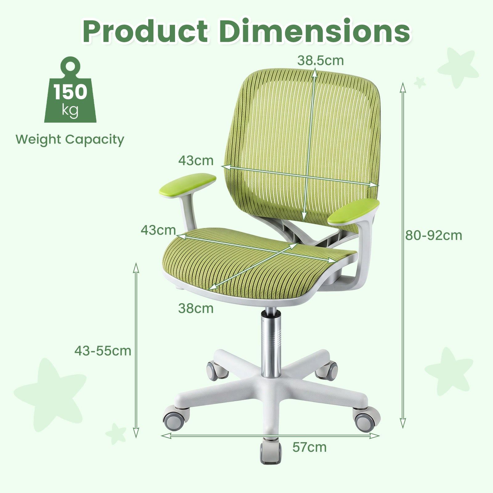 Höjdjusterbar – barnsnurrstol med sitsbroms, ergonomisk skrivbordsstol